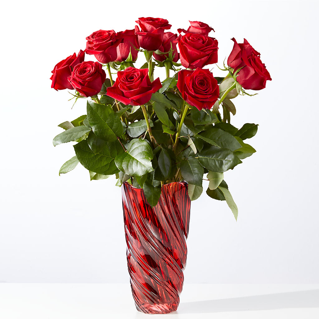 Classic Love Red Rose Bouquet with Luxe Swirl Vase – LEMON TREE FLOWERS & THINGS, Columbiana OH