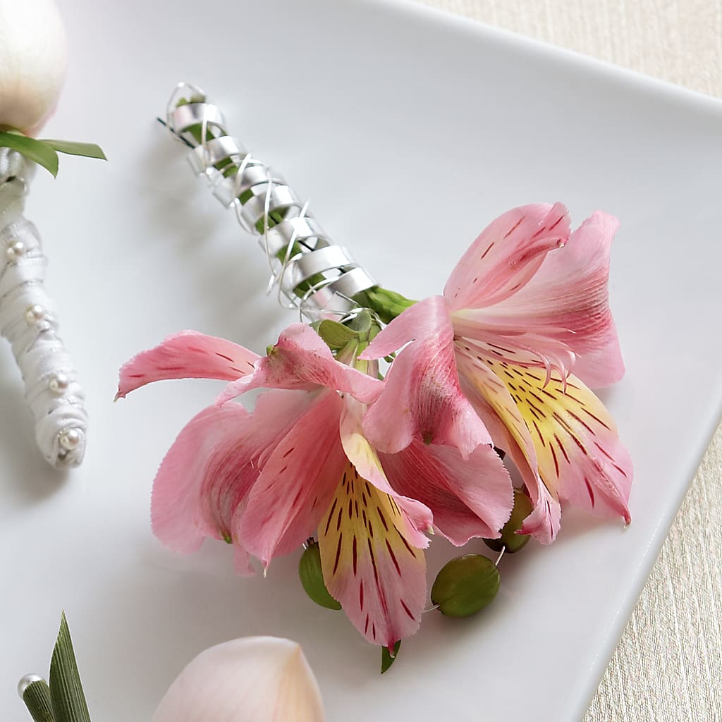 Pink Peruvian Lily Boutonniere – LEMON TREE FLOWERS & THINGS, Columbiana OH