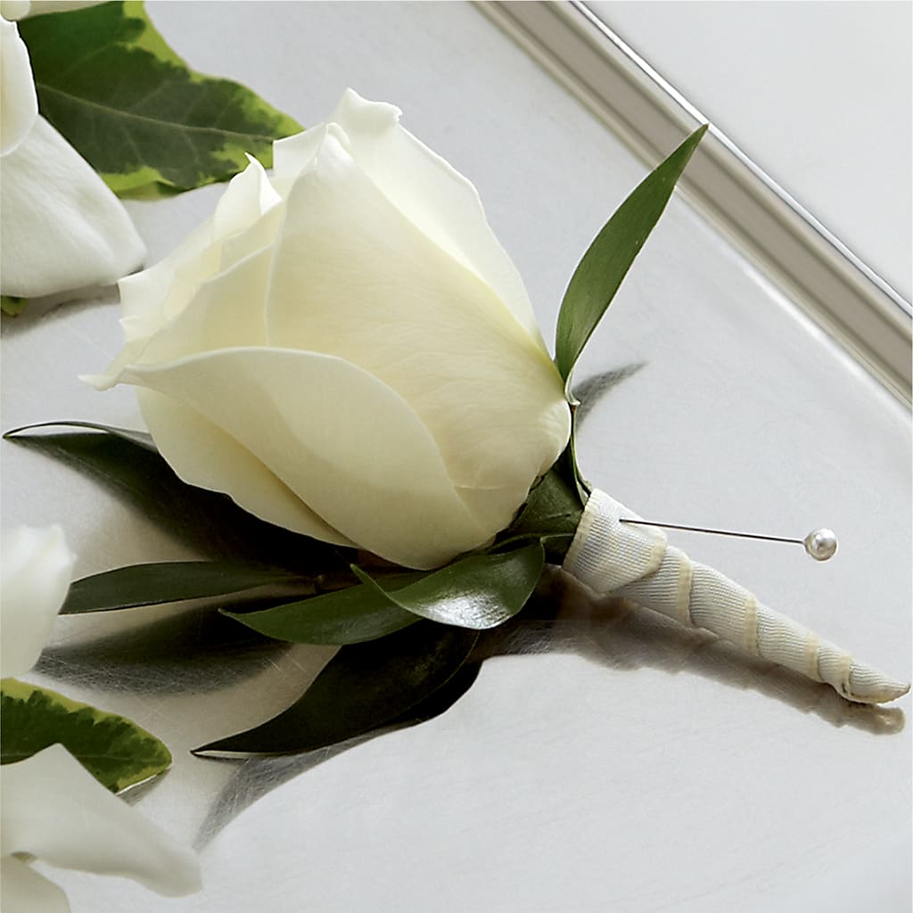 White Rose Boutonniere – LEMON TREE FLOWERS & THINGS, Columbiana OH