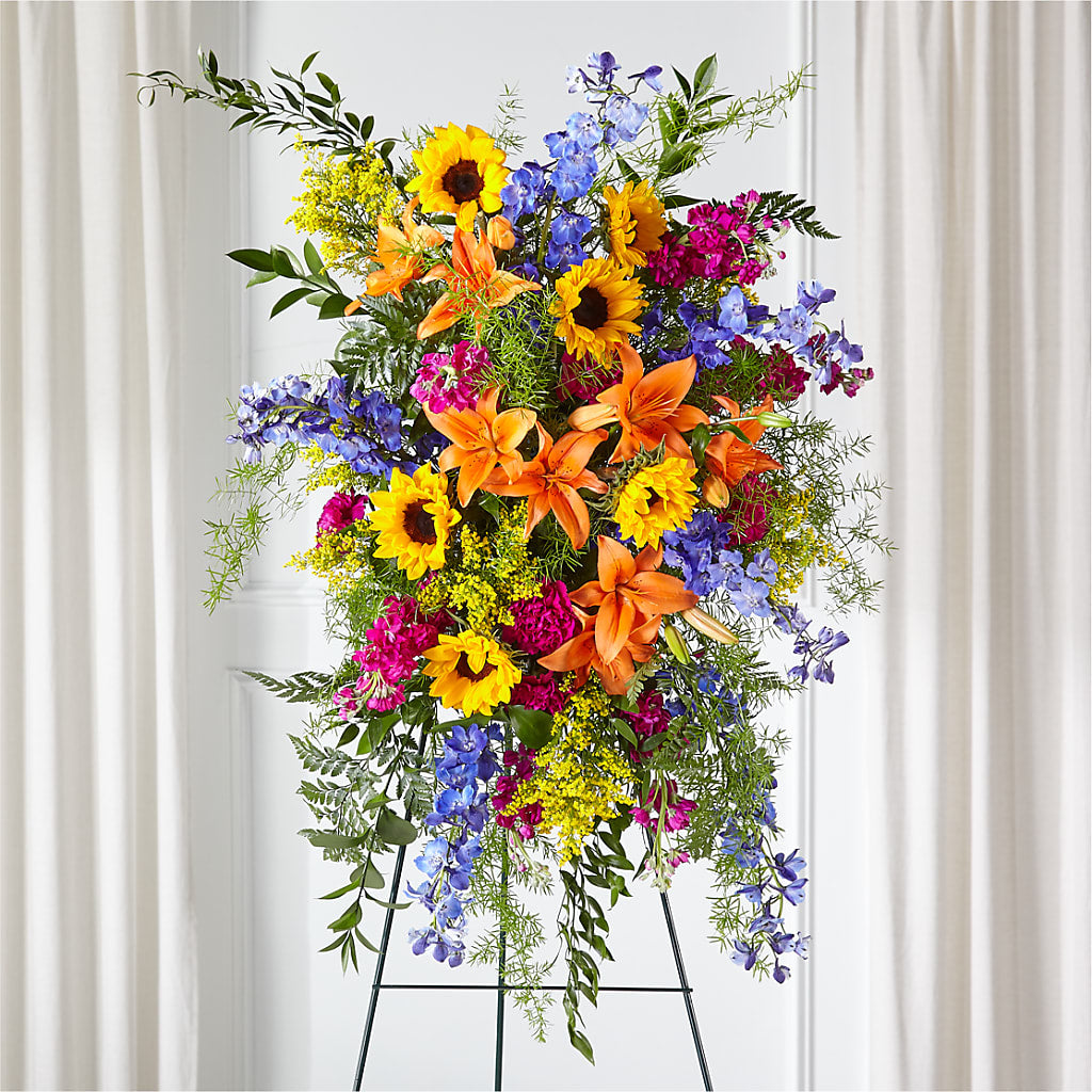 Sunlit Memories Standing Spray (Standard) – LEMON TREE FLOWERS & THINGS, Columbiana OH