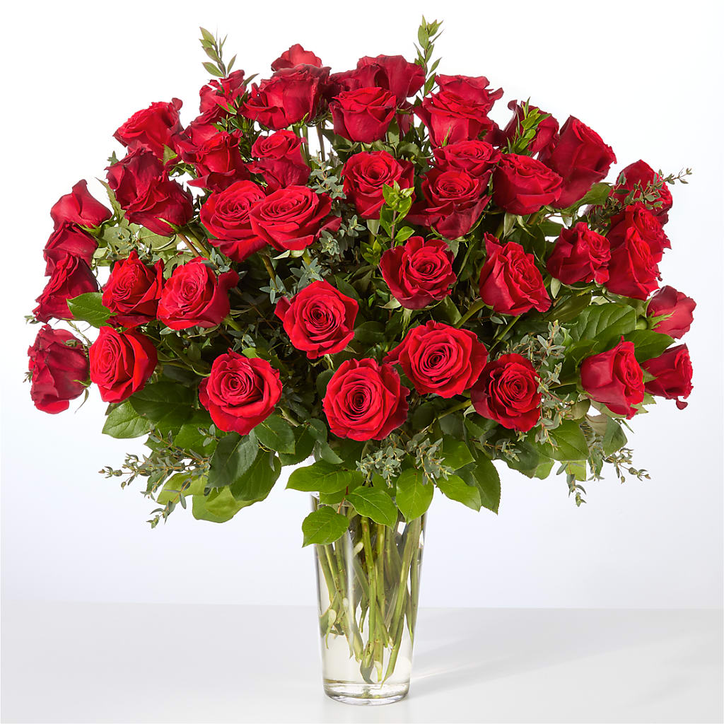 Forever Yours Fifty Stem Red Rose Bouquet – LEMON TREE FLOWERS & THINGS, Columbiana OH